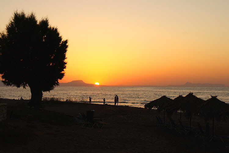 Sundown: View of Cape Drapanon from the beach of Stavromenos